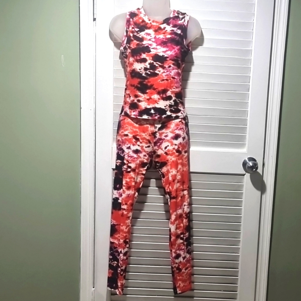 2pc tye dye round neck top, Skinny legging Summer set